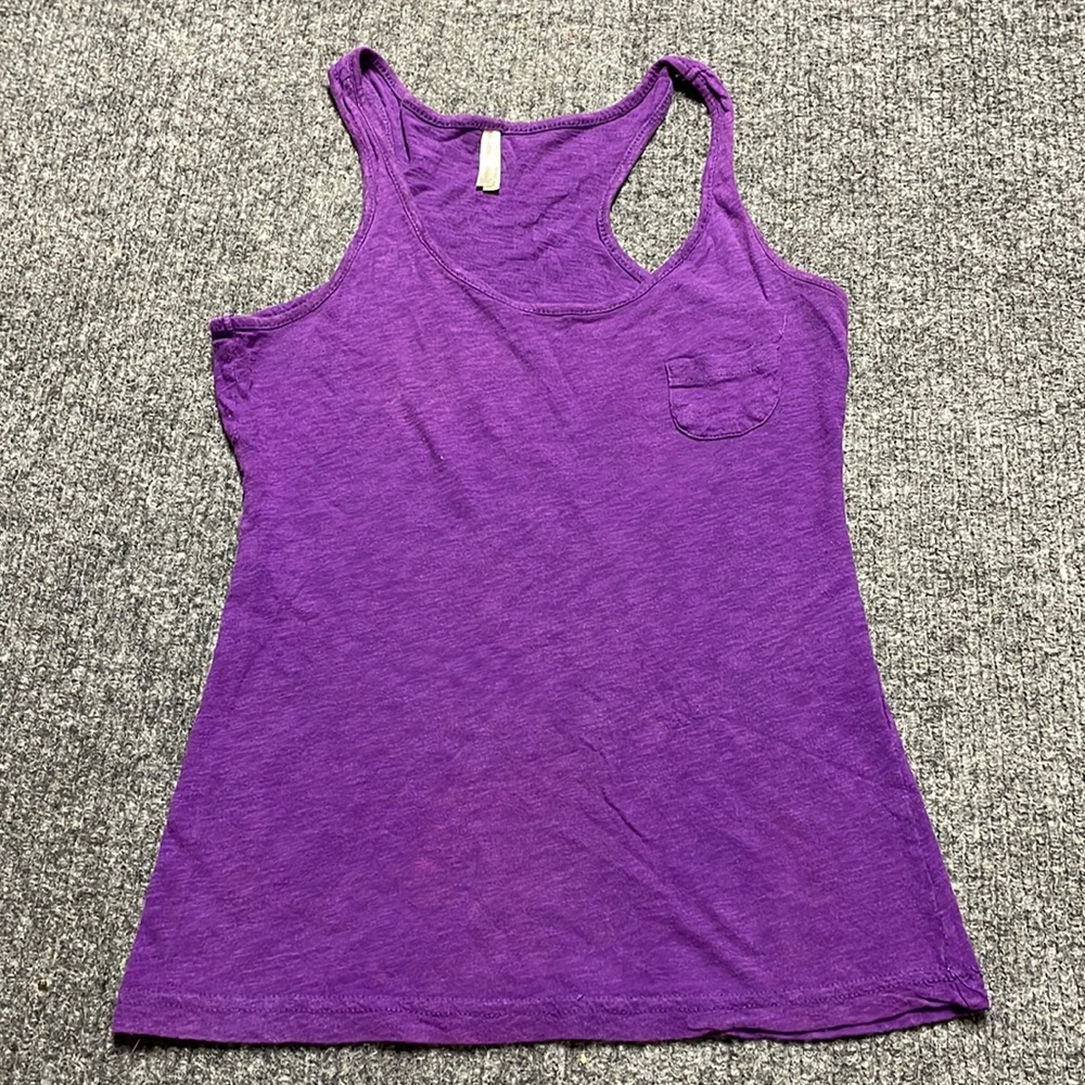 Color Story purple athletic Razorback top with little pocket detail- size M